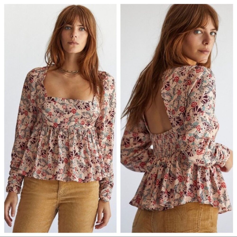 Free People Romance Coquette Boho Festival Flowy Cottagecore Blouse Sz L